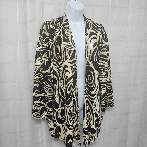Vintage Chico's Black Tan Kimono Jacket Open Retro Abstract Office Evening 3 (L) - Picture 4 of 10
